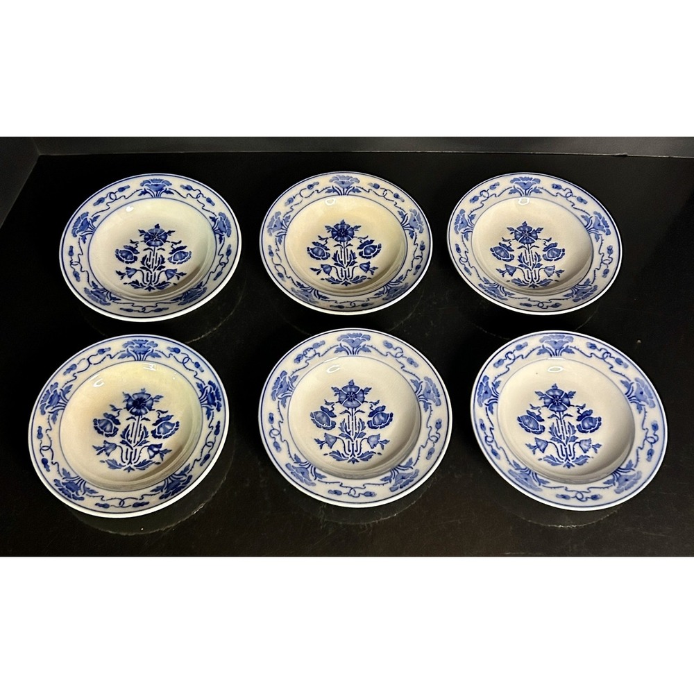 6 Antique Villeroy & Boch Dresden Saxony Fruit Berry Bowls Blue Poppy VIL1